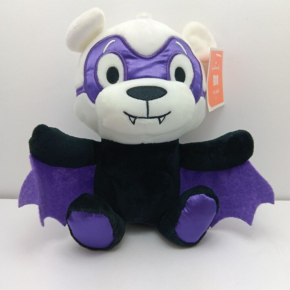 Halloween Vampire Bat Teddy Bear Plush Toy Purple Black White Boo Hallmark